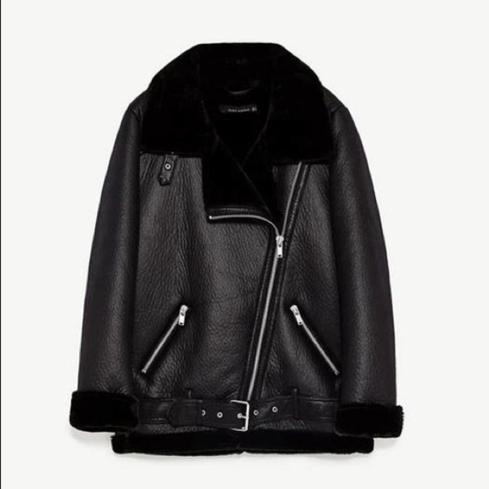 ACNE Dupe / Zara Black Shearling Moto Jacket